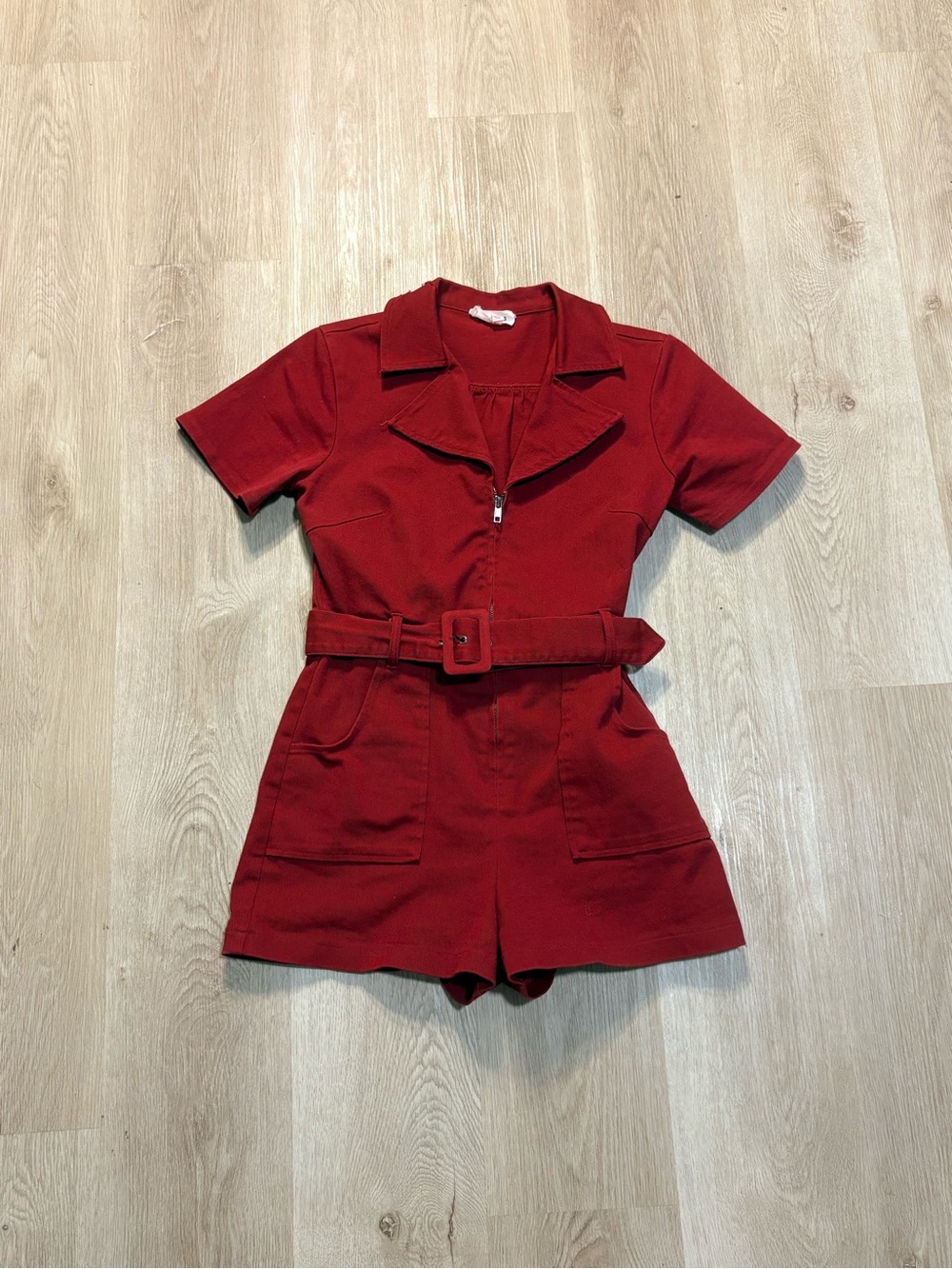 Day + Moon Burgundy Romper Size Large Belt & Zipper 70s Inspired Festival
